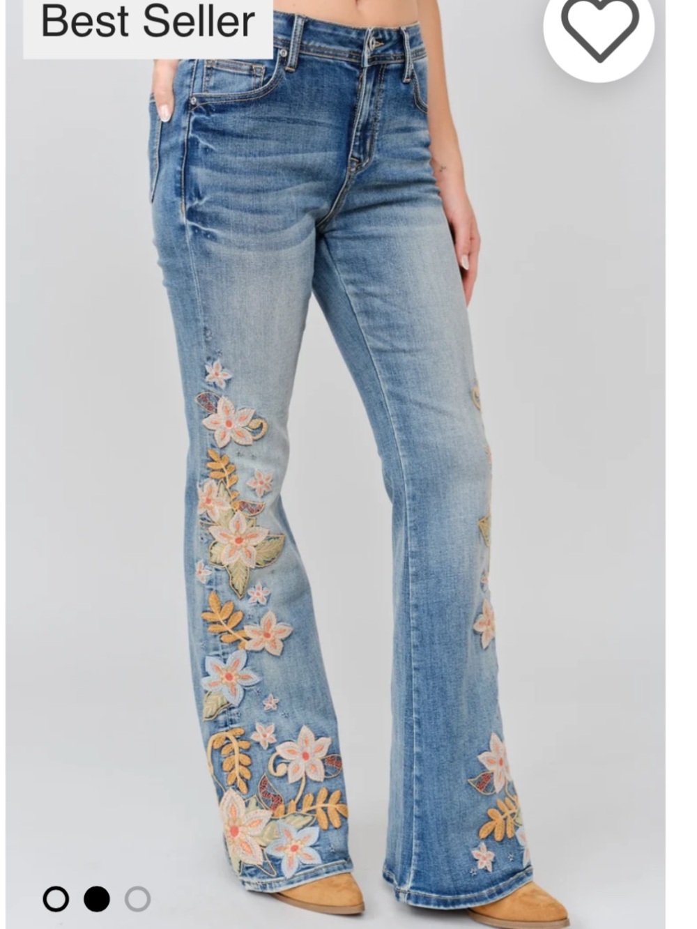 Size 26 Grace in LA Floral Colorful Embroidered Flare Jeans Blue